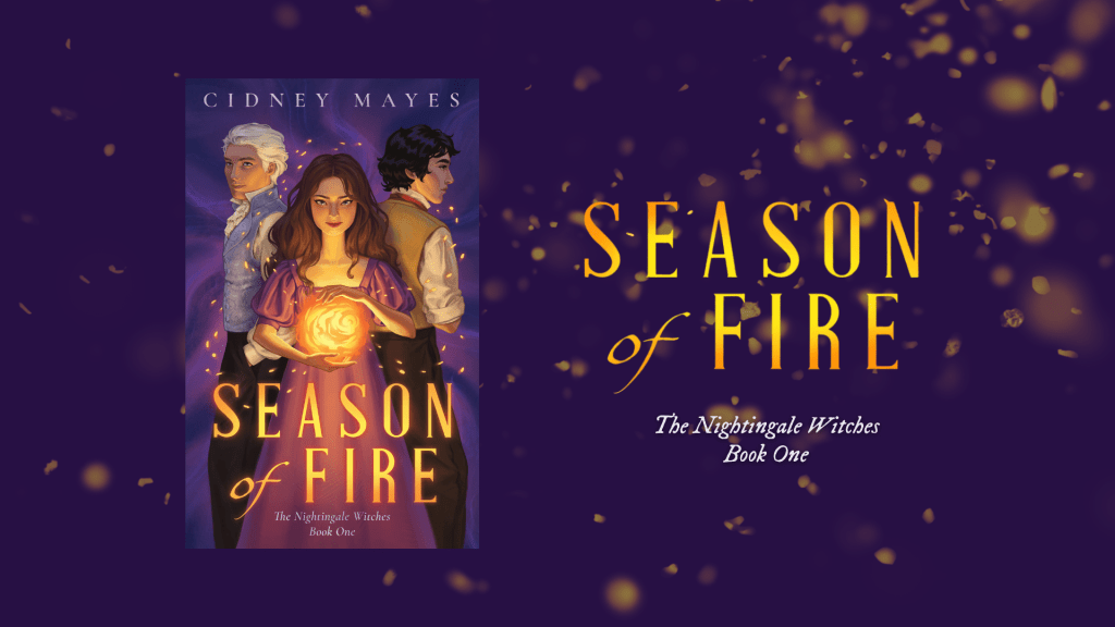book cover Season of Fire, girl in Regency style dress holding fire flanked by two men